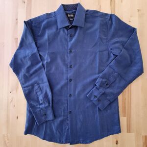 Nicole Miller New York Mens Casual Button Up Size M 15-15.5 Blue Geometric 32/33